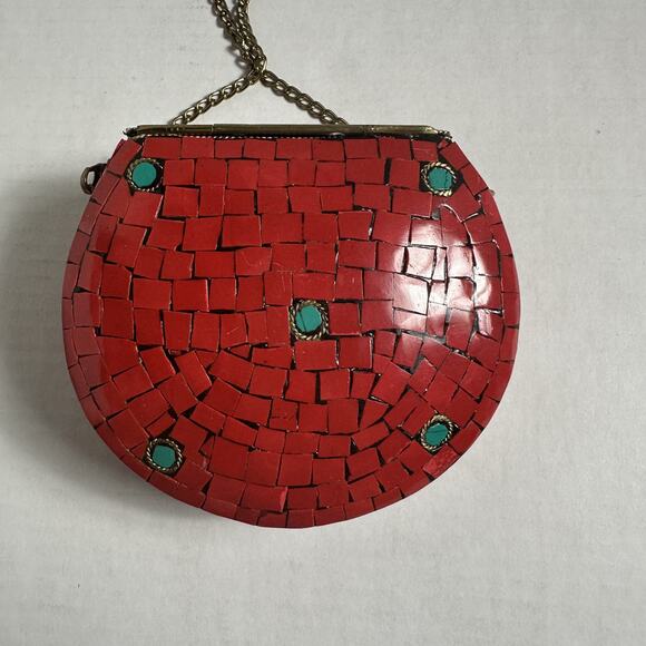 ANTIK KRAFT Women's Red/Turquoise Mosaic Tile Crossbody Bag NWT - Picture 4 of 9